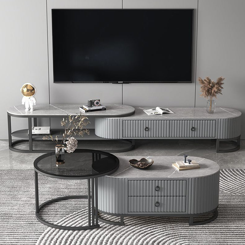 Minimalist Slab Wood 2-Drawer Elliptical TV Stand
