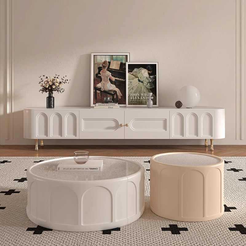 French Solid Wood Glass Arched-Door 2-Cabinet TV Stand