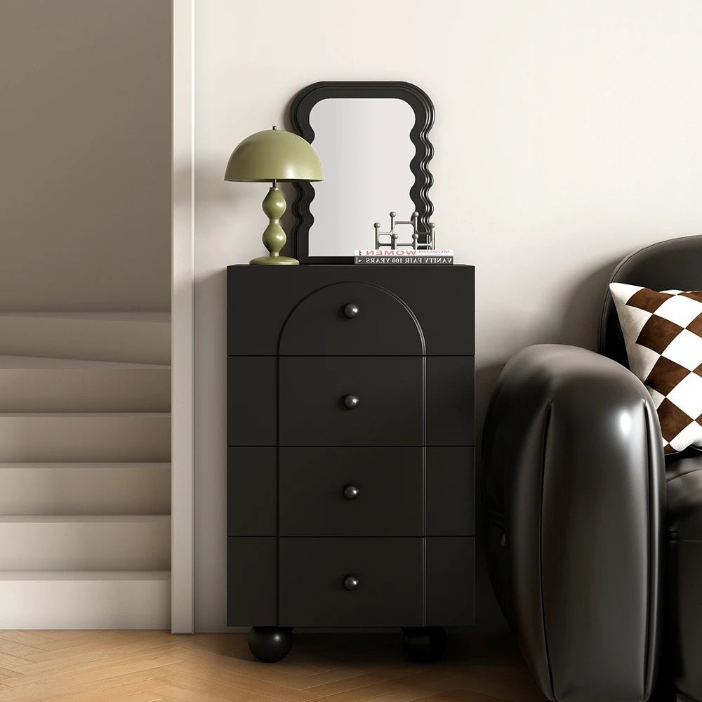 Minimalist Sphere-Leg Multi-Drawer Nightstand — 4 - Large / Black