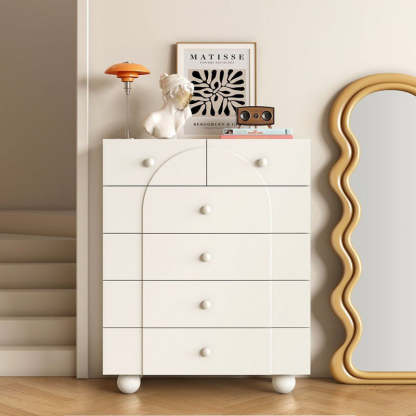 Minimalist Sphere-Leg Multi-Drawer Nightstand — 4 - Small / White