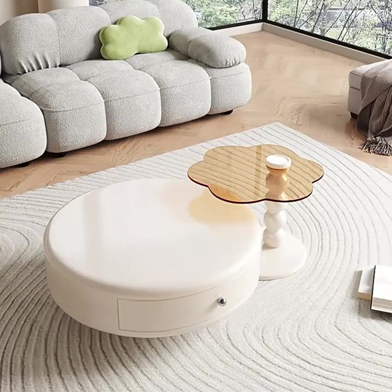 French Fiberboard Floral 1-Drawer Coffee Table — Round