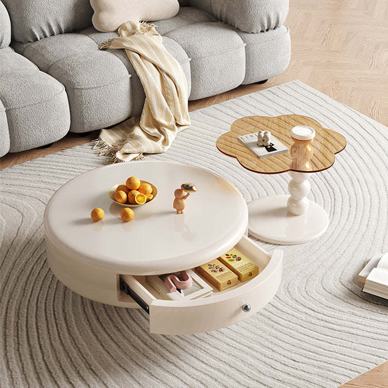 Lighom french fiberboard 1-drawer glass wood coffee tables
