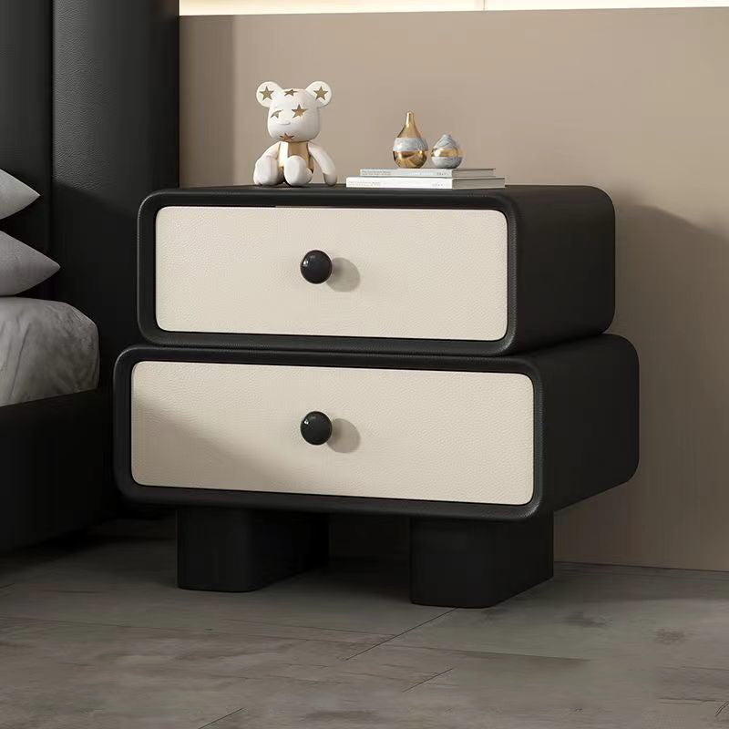 Modern Wood Microfiber Leather 2-Drawer Rounded Nightstand