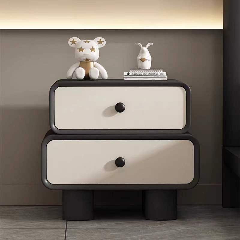 Scandinavian Wood Leather 2-Drawer Nightstand - Black
