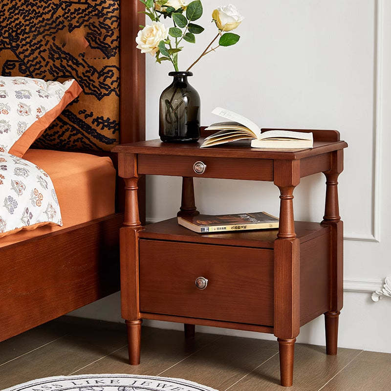 Retro 2-drawer pine nightstands in wood — 15" L x 15" W x 22" H / Walnut