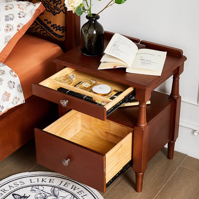 Retro Ash Pine Wood 2-Drawer Nightstand