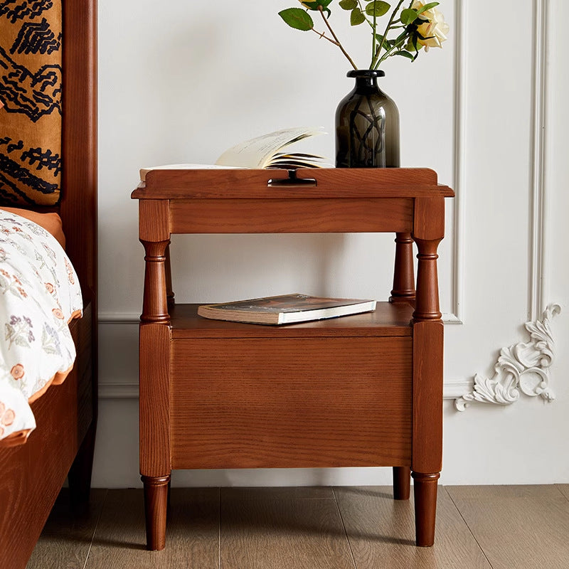 Retro Ash Pine Wood 2-Drawer Nightstand