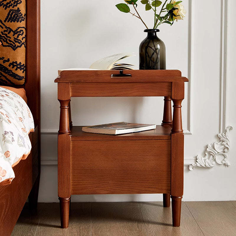 Retro Ash Pine Wood 2-Drawer Nightstand