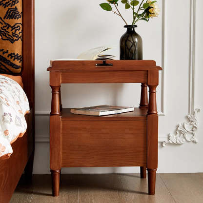 Retro Ash Pine Wood 2-Drawer Nightstand