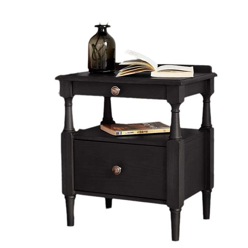 Retro Ash Pine Wood 2-Drawer Nightstand