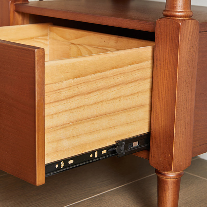 Retro Ash Pine Wood 2-Drawer Nightstand