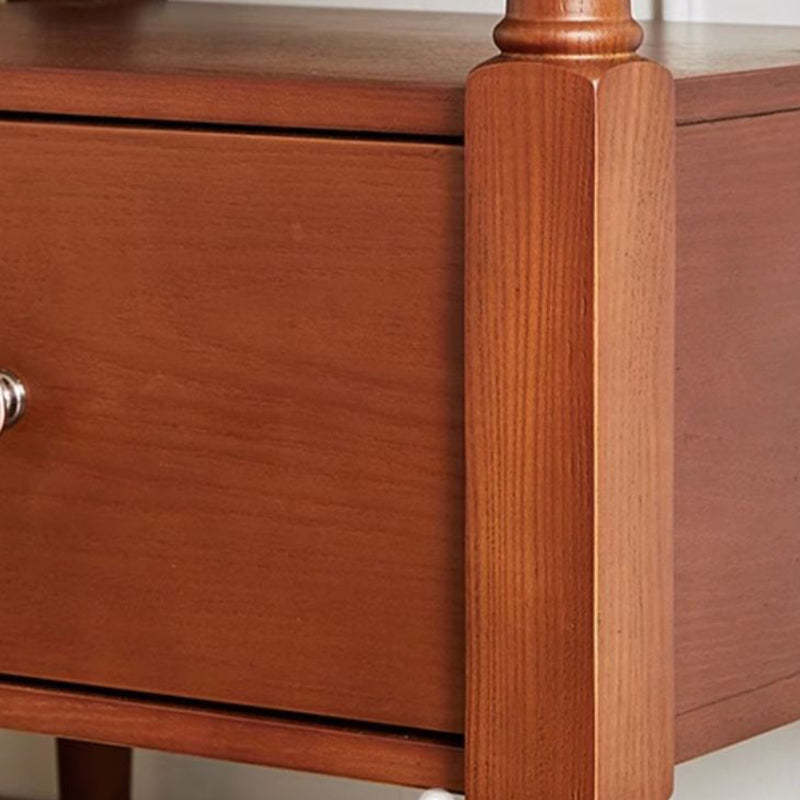 Retro Ash Pine Wood 2-Drawer Nightstand