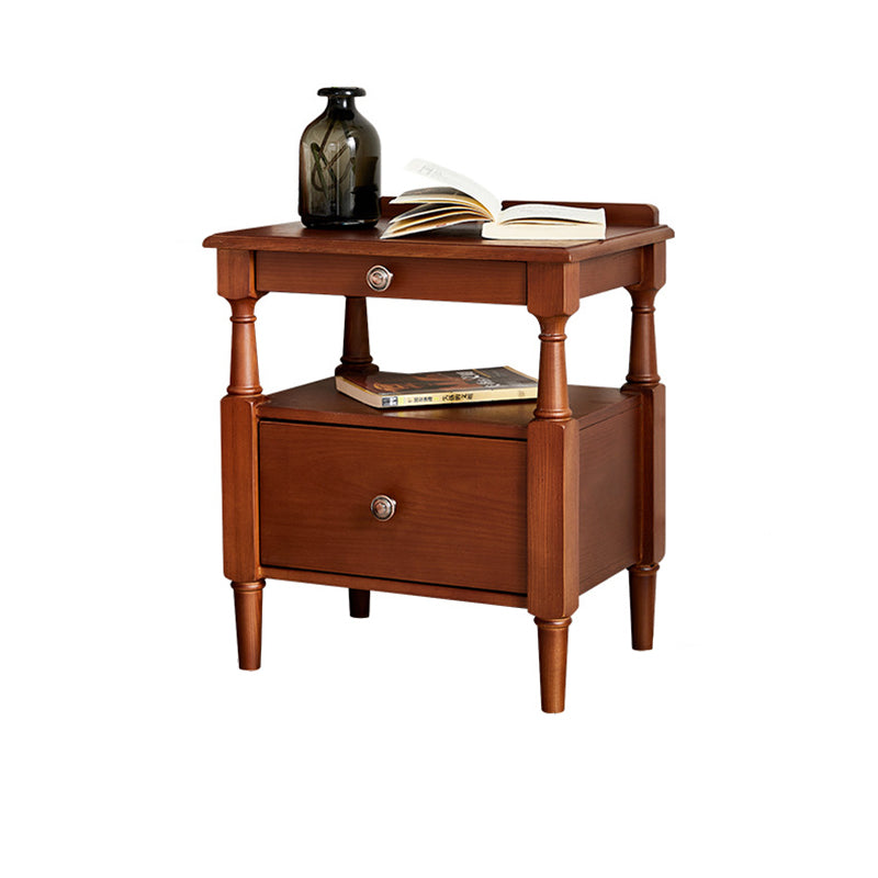 Retro Ash Pine Wood 2-Drawer Nightstand