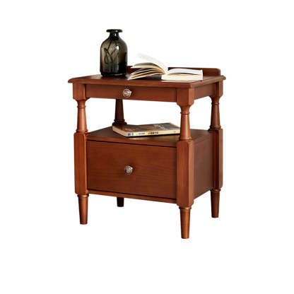 Retro Ash Pine Wood 2-Drawer Nightstand