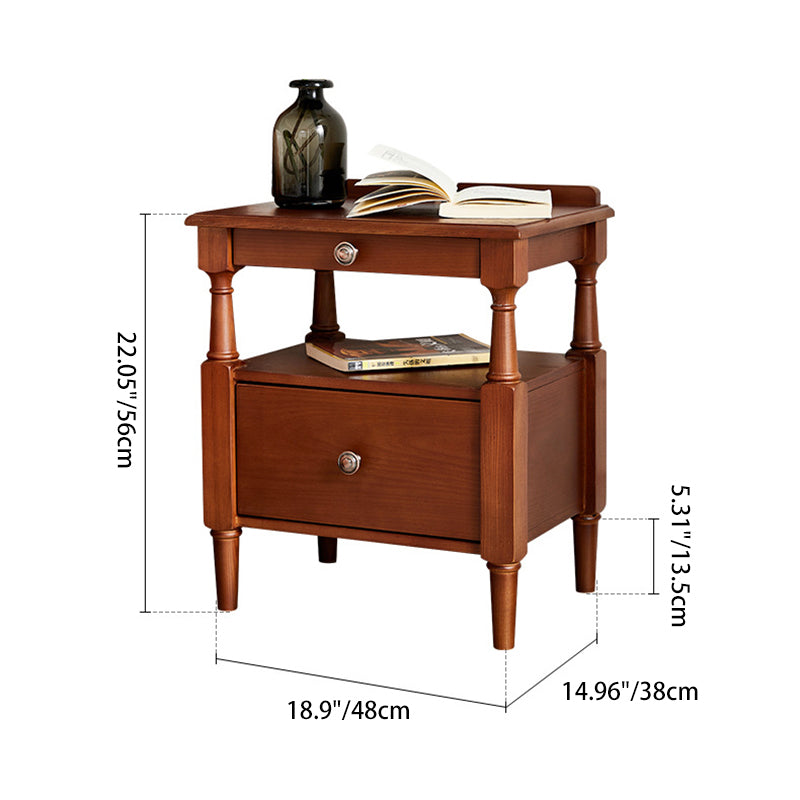 Retro Ash Pine Wood 2-Drawer Nightstand