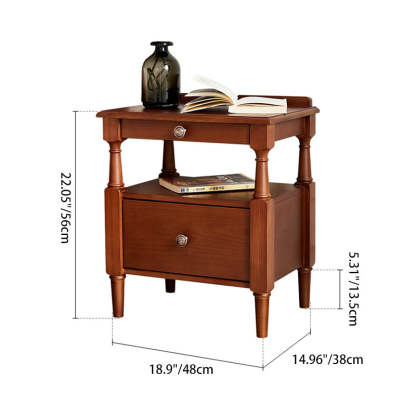 Retro Ash Pine Wood 2-Drawer Nightstand