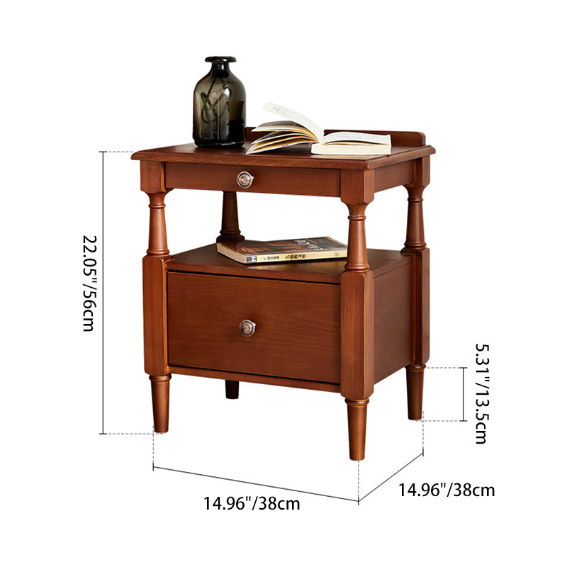 Retro Ash Pine Wood 2-Drawer Nightstand