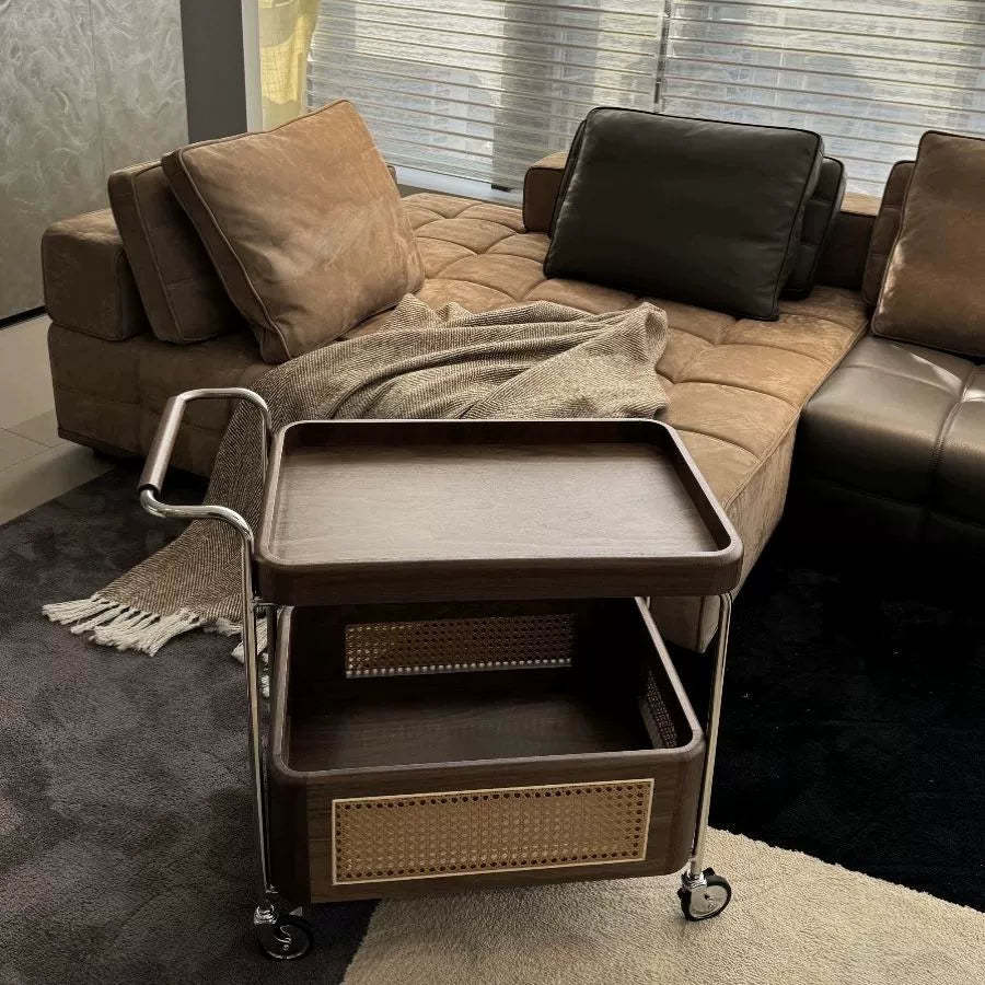 Retro Rattan 2-Tier Movable End Table