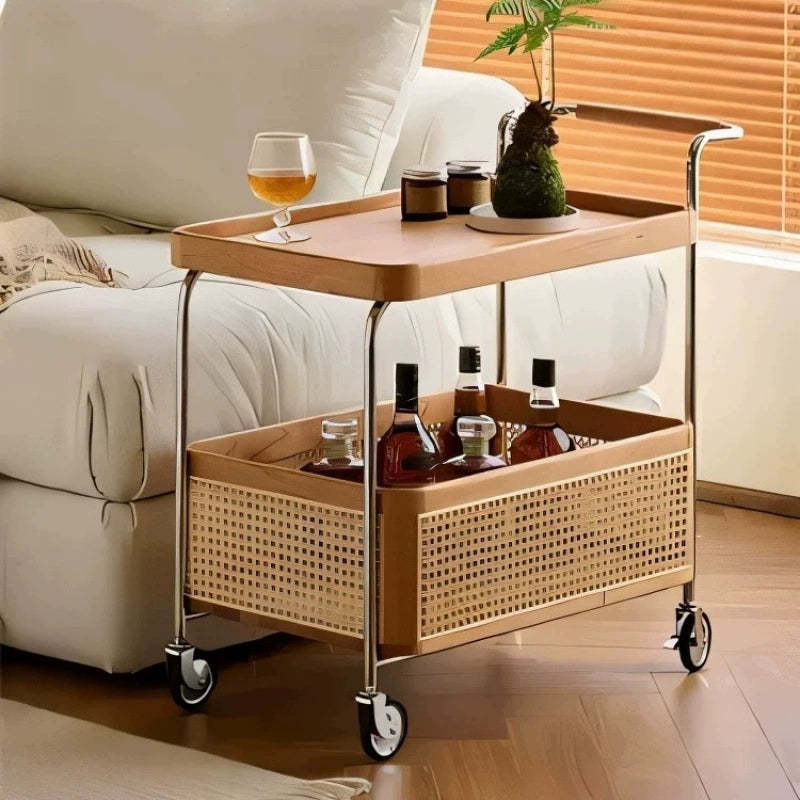 Retro Rattan 2-Tier Movable End Table