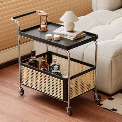 Retro Rattan 2-Tier Movable End Table