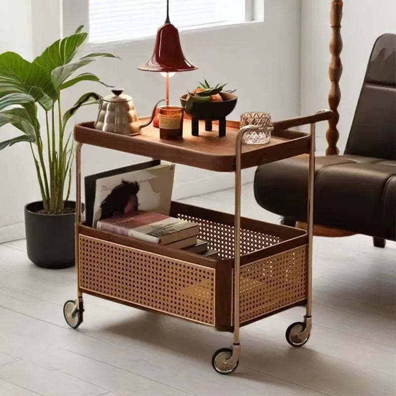 Retro Rattan 2-Tier Movable End Table