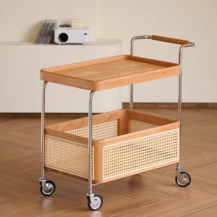 Retro Rattan 2-Tier Movable End Table