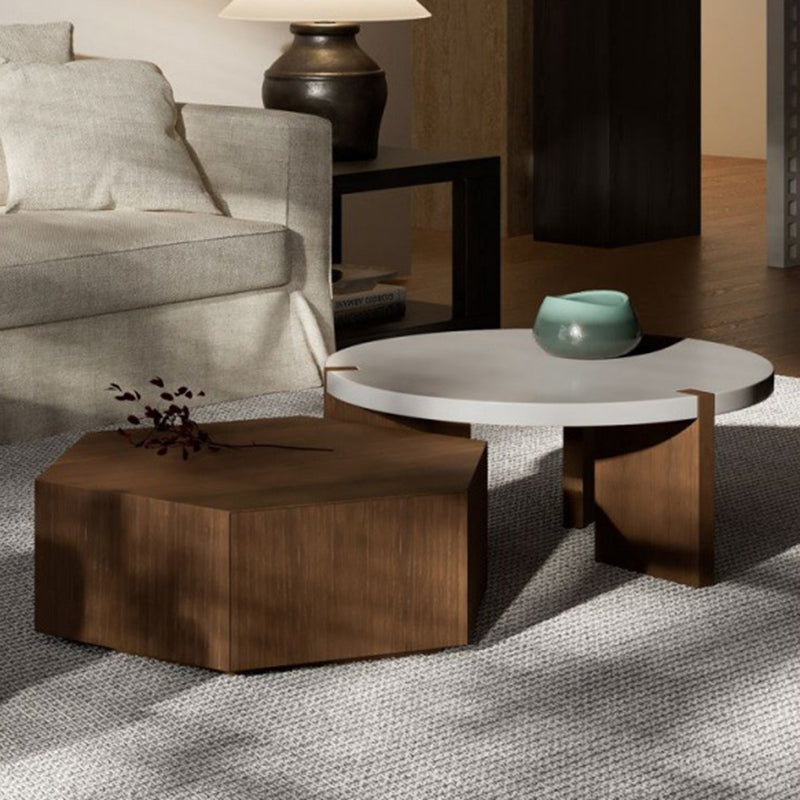 Minimalist Wood Hexagon 2-Drawer Coffee Table