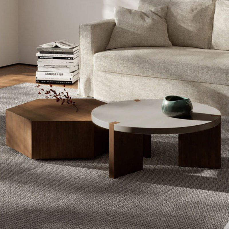 Minimalist Wood Hexagon 2-Drawer Coffee Table — Hexagon
