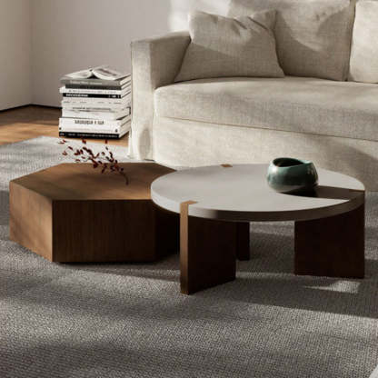 Minimalist Wood Hexagon 2-Drawer Coffee Table — Hexagon