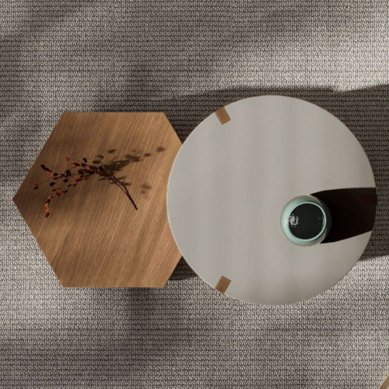 Minimalist Wood Hexagon 2-Drawer Coffee Table