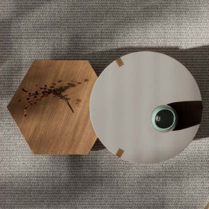 Minimalist Wood Hexagon 2-Drawer Coffee Table