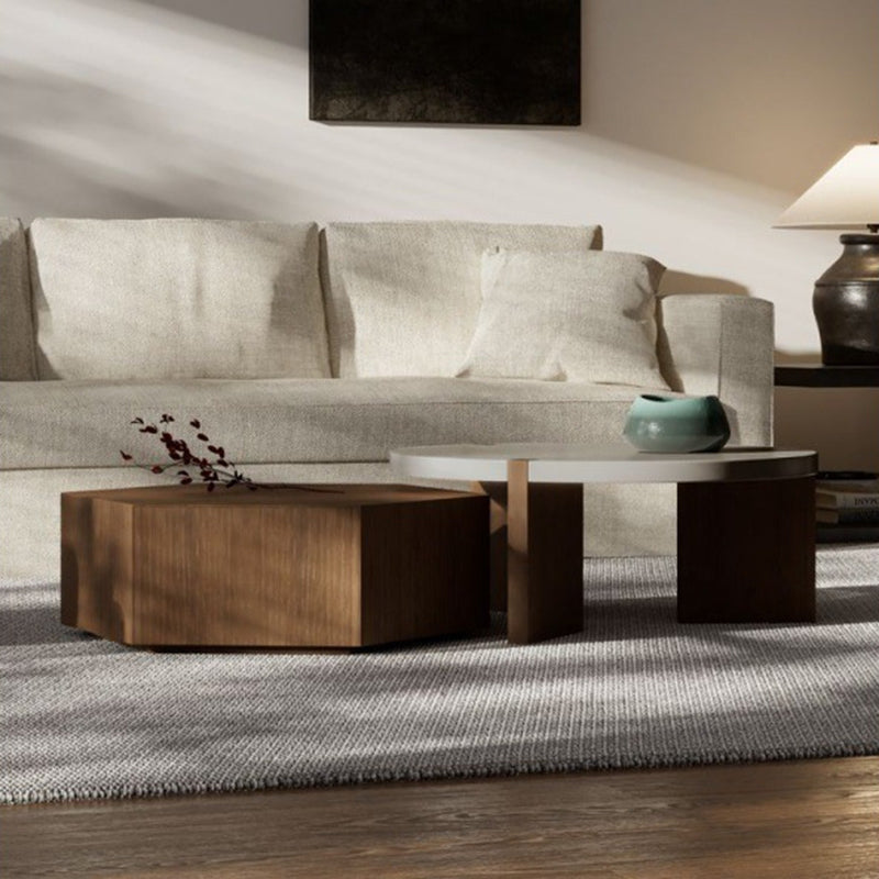 Minimalist Wood Hexagon 2-Drawer Coffee Table — Round & Hexagon Set
