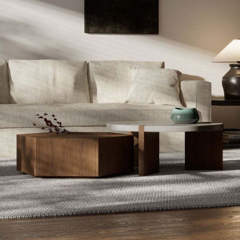 Minimalist Wood Hexagon 2-Drawer Coffee Table — Round & Hexagon Set