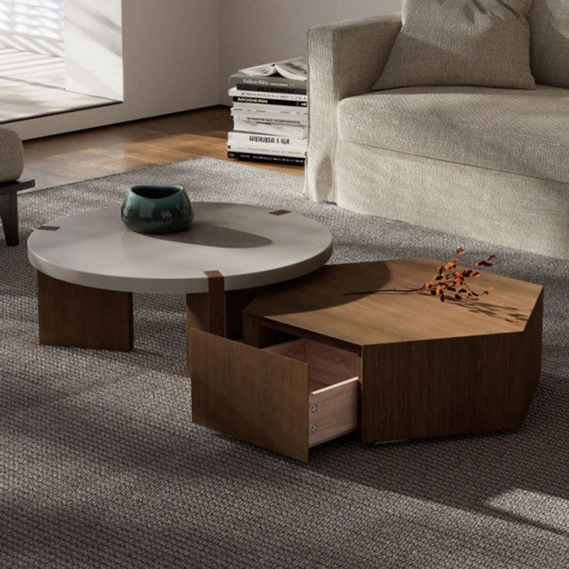 Minimalist Wood Hexagon 2-Drawer Coffee Table