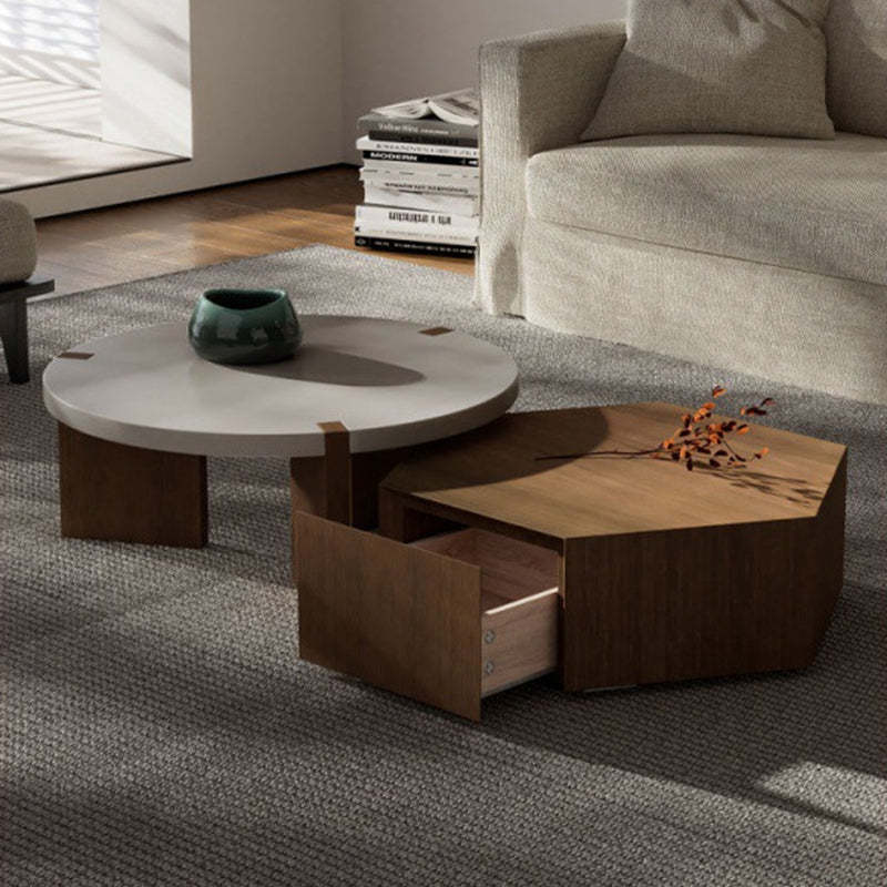Minimalist Wood Hexagon 2-Drawer Coffee Table