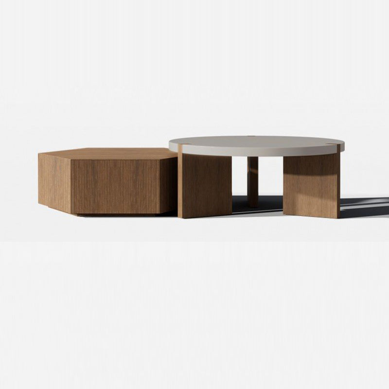 Minimalist Wood Hexagon 2-Drawer Coffee Table