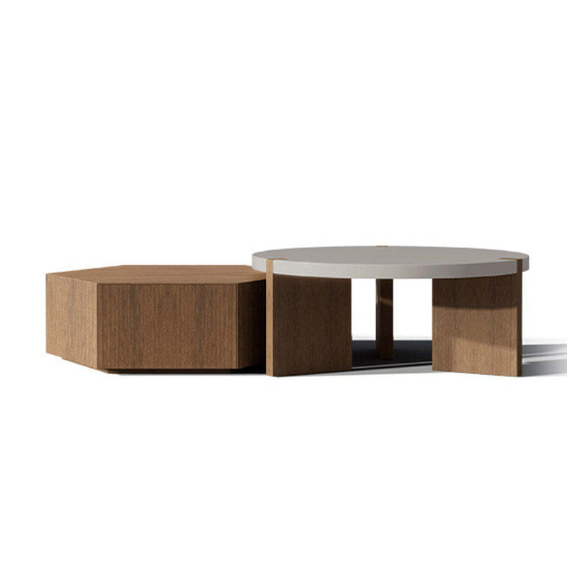 Minimalist Wood Hexagon 2-Drawer Coffee Table
