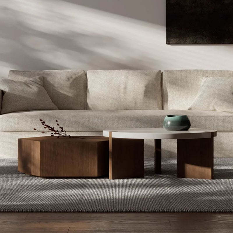 Minimalist Wood Hexagon 2-Drawer Coffee Table