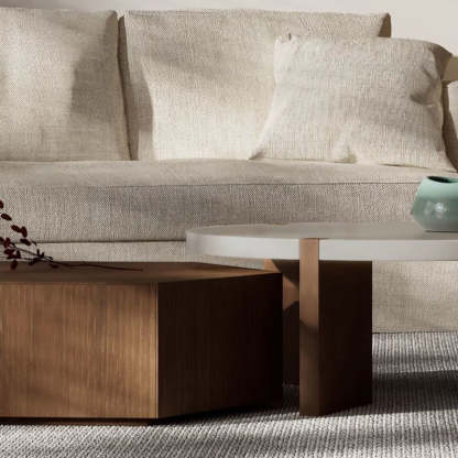 Minimalist Wood Hexagon 2-Drawer Coffee Table