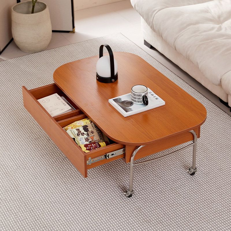 Scandinavian Engineered Wood Liftable 3-Drawer Coffee Table — Warm Wood Color / Non-Liftable
