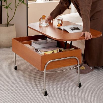 Scandinavian Engineered Wood Liftable 3-Drawer Coffee Table
