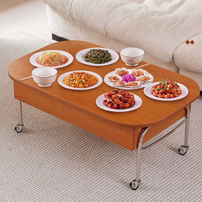 Scandinavian Engineered Wood Liftable 3-Drawer Coffee Table — Warm Wood Color / Liftable