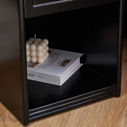 French Striped Glass Arch-Door 1-Drawer Nightstand