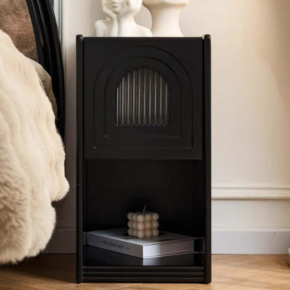 French Striped Glass Arch-Door 1-Drawer Nightstand