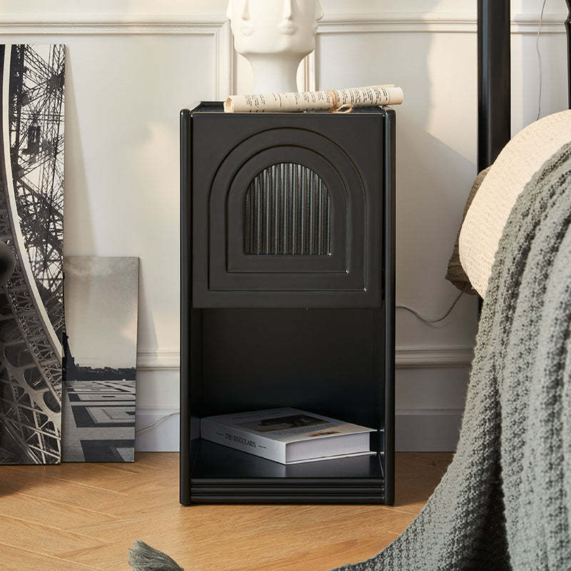 French Striped Glass Arch-Door 1-Drawer Nightstand — White