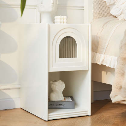 French Striped Glass Arch-Door 1-Drawer Nightstand