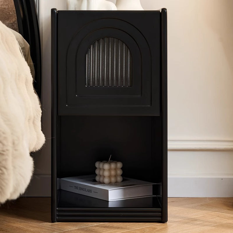 French Striped Glass Arch-Door 1-Drawer Nightstand