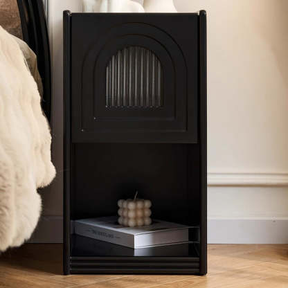 French Striped Glass Arch-Door 1-Drawer Nightstand