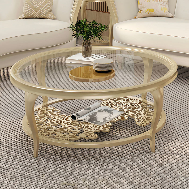 European Glass Openwork Carved 2-Tier Coffee Table