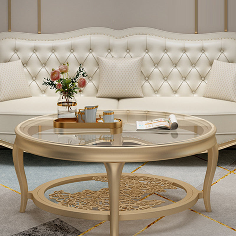 European Glass Openwork Carved 2-Tier Coffee Table